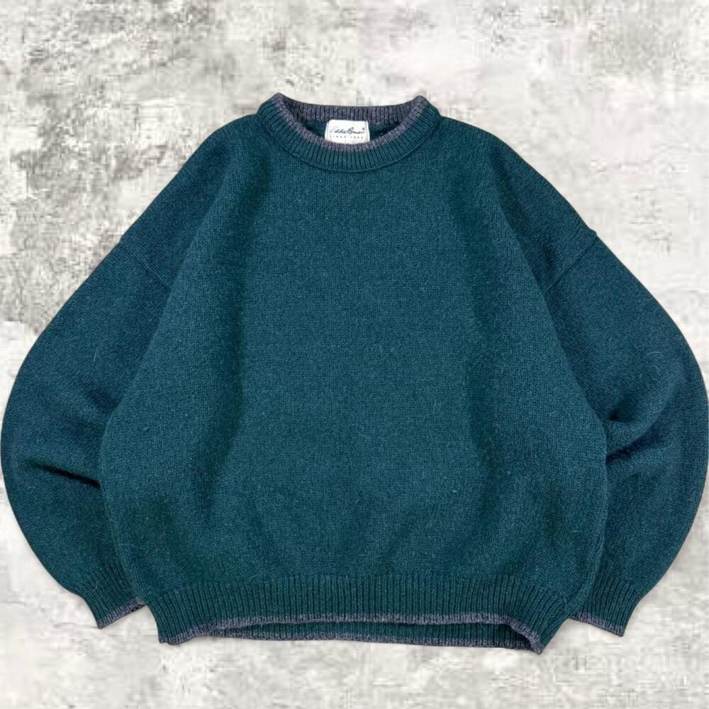 VINTAGE Eddie Bauer Shetland Wool Sweater Men's S Green Marled 90s USA made boxy
